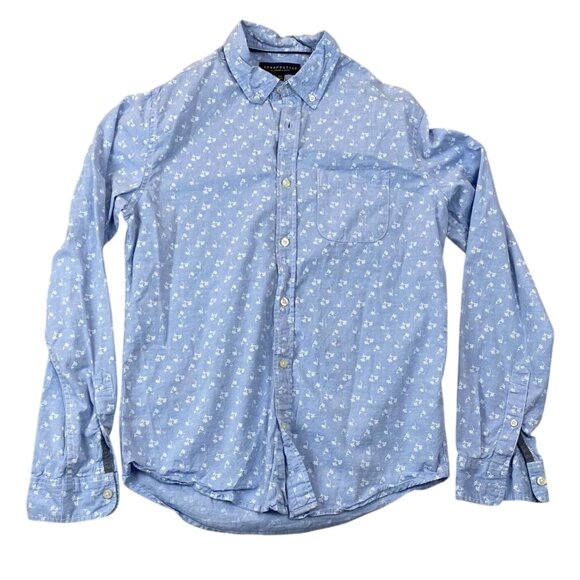 Aeropostale Mens Shirt Small Long Sleeve Floral Button Down Travel Casual Blue - Picture 1 of 14
